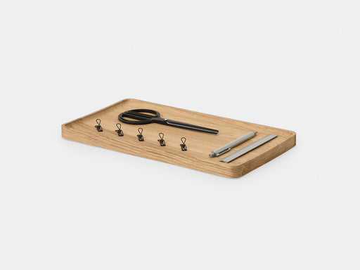 Oakywood Catch-All Tray with Pens and Scissors on Solid Oak | Displaying Practical Use Case