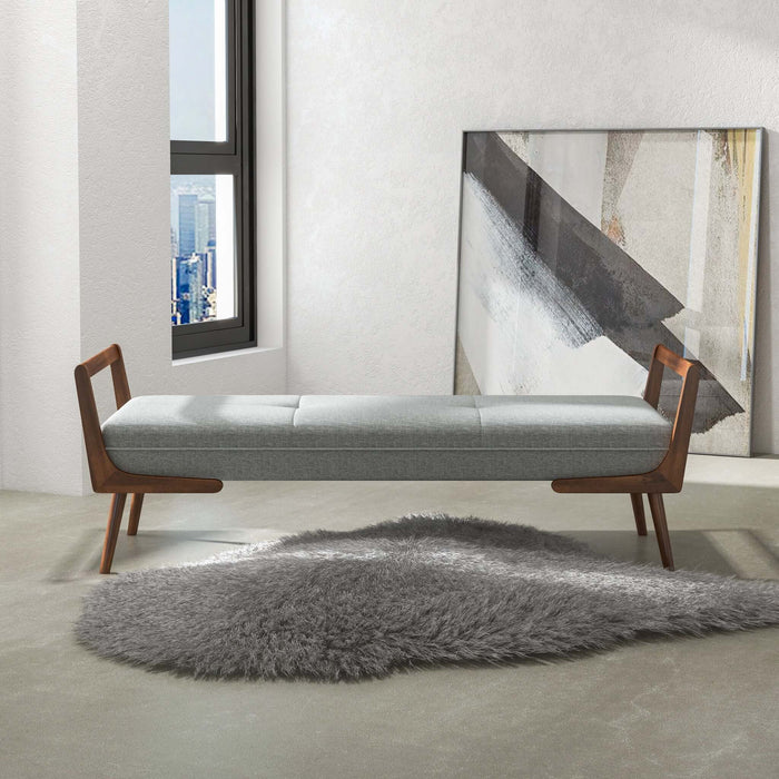 Cora Mid Century Modern Grey Fabric Bench
