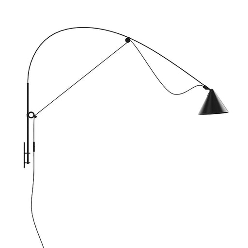 Midgard Ayno Large Wall Lamp in all black with black cord, showcased on a pure white background.