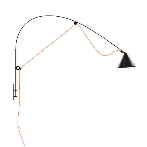 Midgard Ayno Large Wall Lamp in black with a striking orange cord, presented against a pure white background.