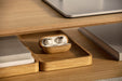 AirPods in Open Case Resting on Oakywood Catch-All Tray.