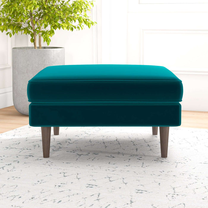 Amber Mid-Century Modern Square Upholstered Ottoman