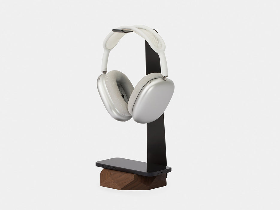 walnut 2in1 Headphones Stand with Wireless Iphone  Charger | walnut