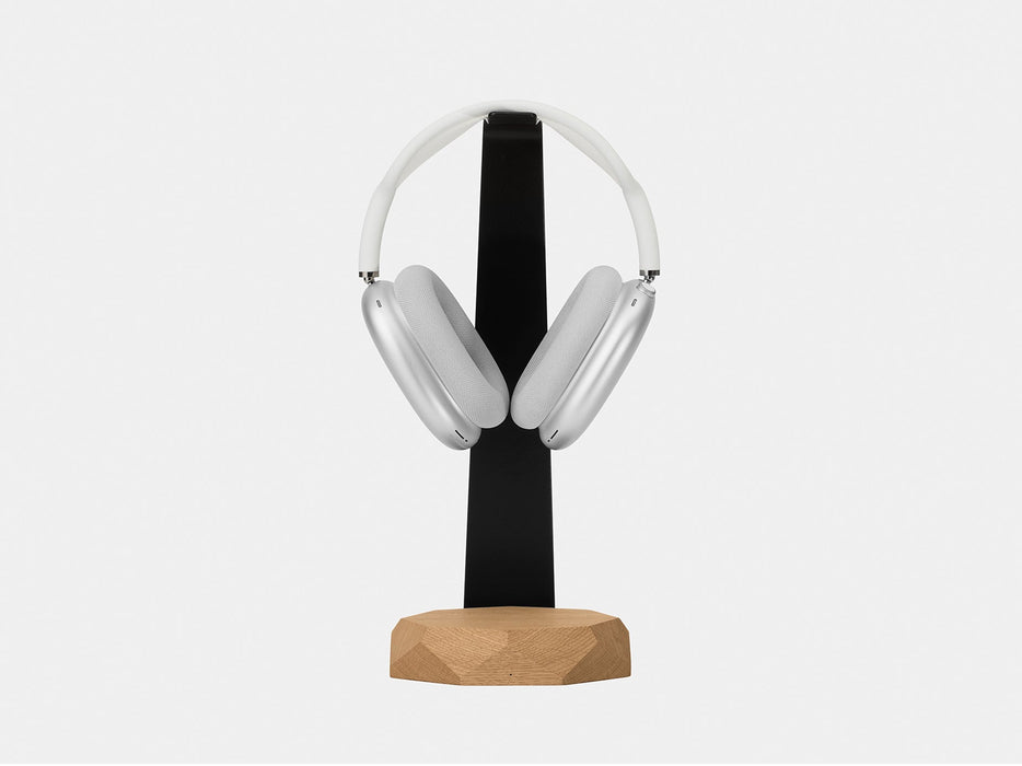 Oak 2-in-1 Headphones Stand with Wireless Charger | Oak Finish