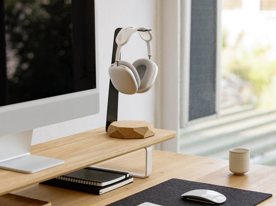 Oak 2-in-1 Headphones Stand with Wireless Charger | Organized Home Workspace