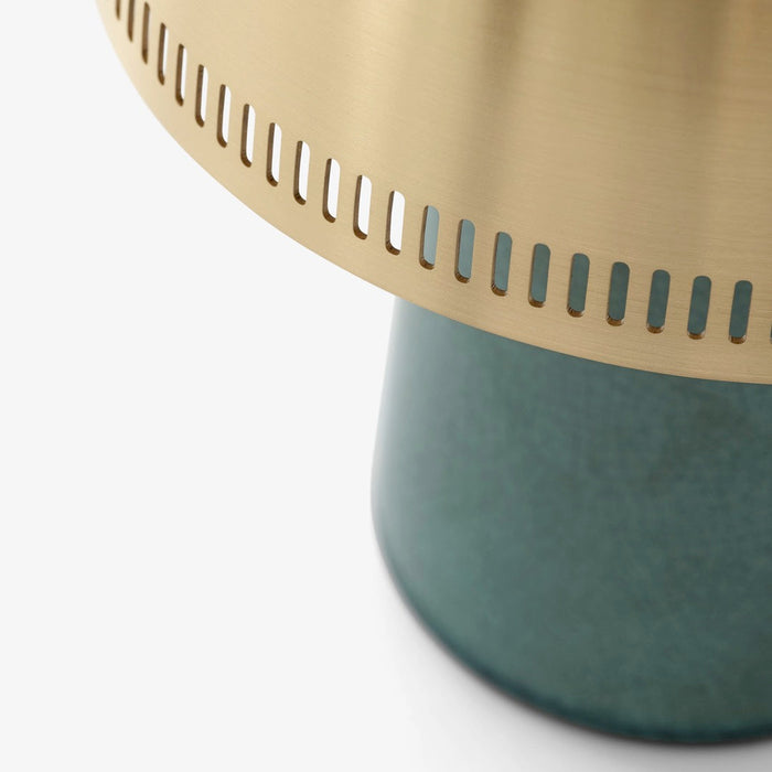Close up shot highlighting the brass on the &Tradition SH8 Raku Portable Lamp