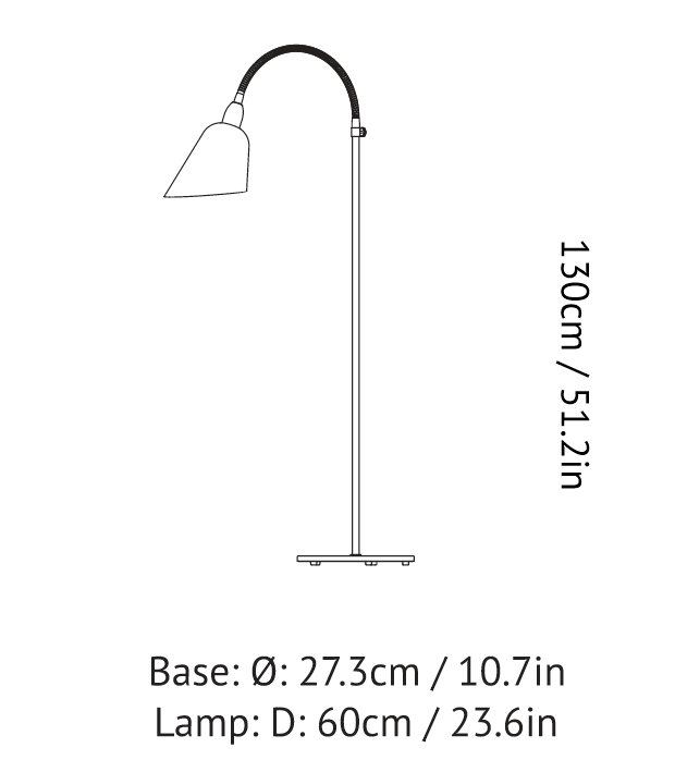 Illustration of Dimensions for & Tradition AJ7 Bellevue Floor Lamp